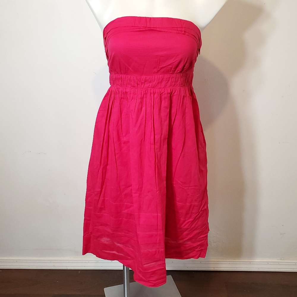 Anthro Maeve Strapless Hot Pink Dress